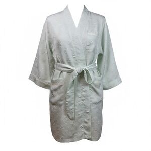Oscar de la Renta Women's Light Blue Jacquard Floral‎ Kimono Robe Belted